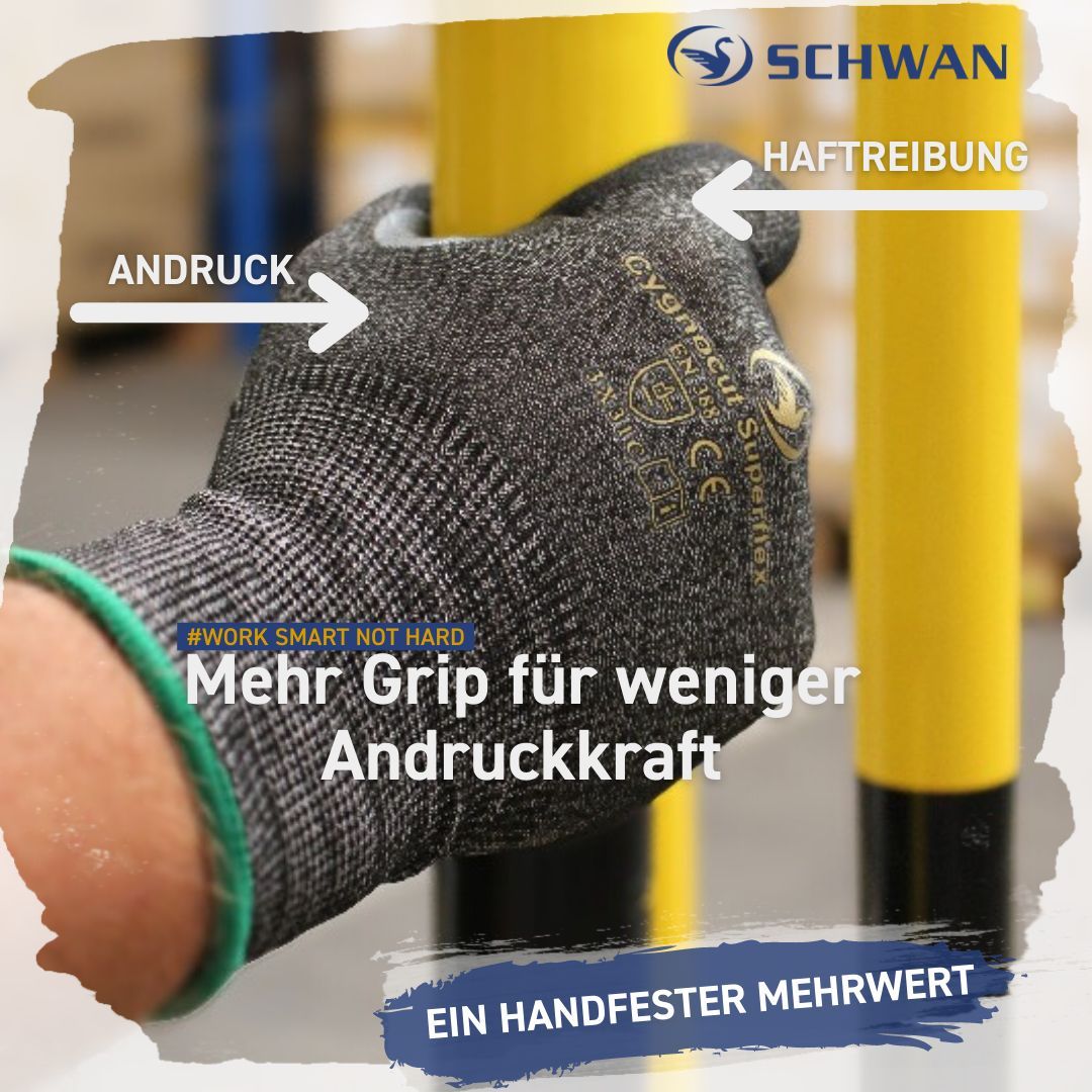 Arbeitshandschuhe an einer Stange zur Erklärung der Wichtigkeit von Grip für den perfekten Arbeitshandschuh