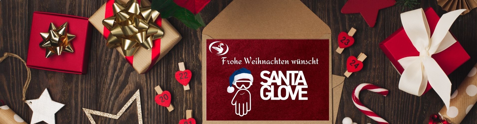 Weihnachtskarte auf der Santa Glove frohe Weihnachten wünscht