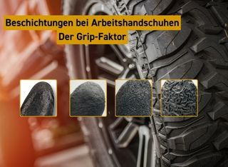 Bild mit unterschiedlichen Beschichtungsoberflächen bei Arbeitshandschuhe - Welchesdavon hat den passenden Grip Faktor für Ihr Unternehmen